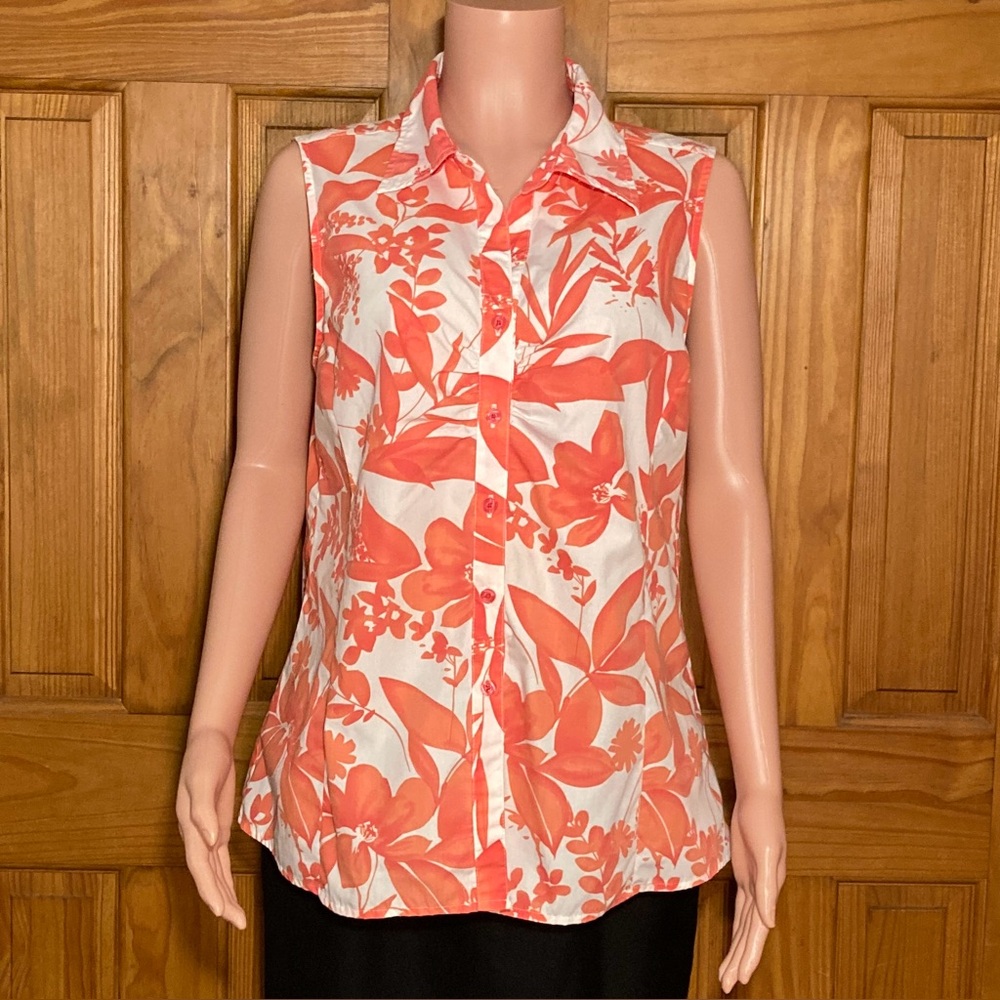 NWOT White Stag Woman Vintage 90s Top Sleeveless Blouse Orange White Size 1X